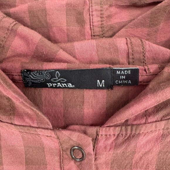 prAna Snap Down Hooded Long Sleeve Shirt‎ Women's Size M Red/Brown Checkered - Picture 10 of 13